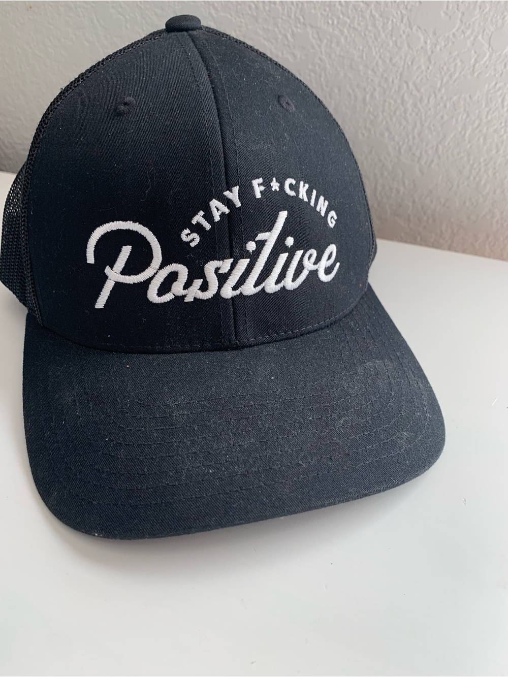 Ski Town All Stars The Classics Black Mesh Trucker Cap Stay F*cking Positive